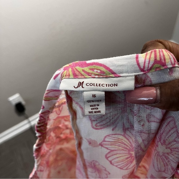 JM Collection y2k Women 100% Linen Skirt Medium Pink White Circle Floral Coconut - Picture 8 of 9